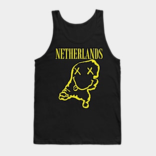 Vibrant The Netherlands: Unleash Your 90s Grunge Spirit! Smiling Squiggly Mouth Dazed Smiley Face Tank Top